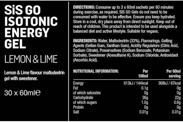 SiS GO Isotonic Energy Gel Lemon & Lime 30 x 60ml Vegan Sports Fuel