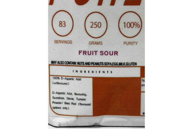Pure D-Aspartic Acid DAA Fruit Sour 250g Powder