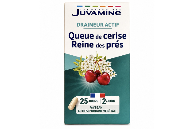 Juvamine Active Drainage Cherry Stalk & Meadowsweet Capsules 50 Vegan Capsules 25-Day Supply