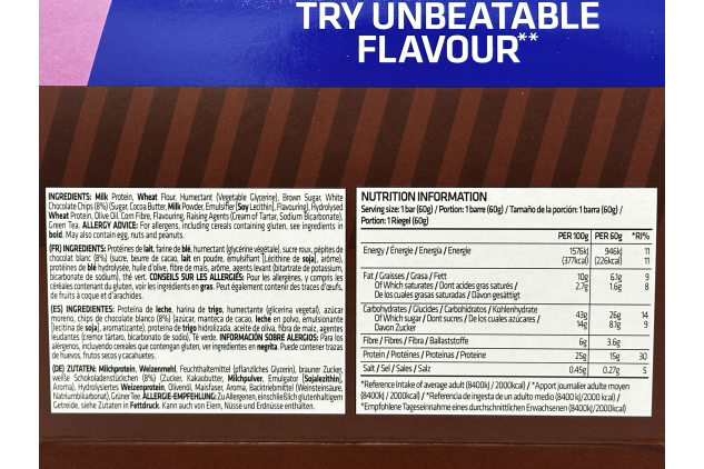 USN Trust White Chocolate Raspberry Protein Cookie Bars 12 x 60g