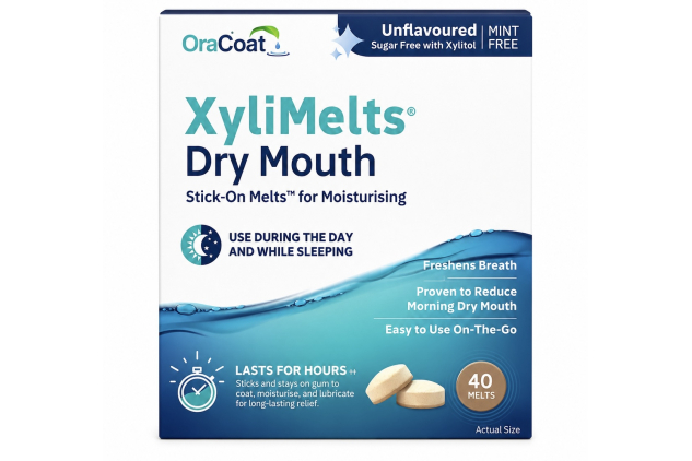 XyliMelts Dry Mouth Relief Discs Flavour Free 40 Count Xylitol Oral Adhering Tablets for Dry