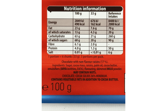 Cadbury Bournville Old Jamaica Rum & Raisin Dark Chocolate Bars 18 x 100g