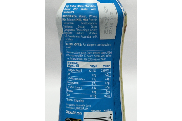 Grenade White Chocolate Protein Shake 8 x 330ml Low Sugar