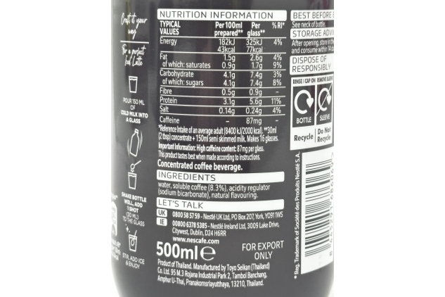 Nescafé Espresso Concentrate Iced Classic Unsweetened 6 x 500ml | 96 Servings Total