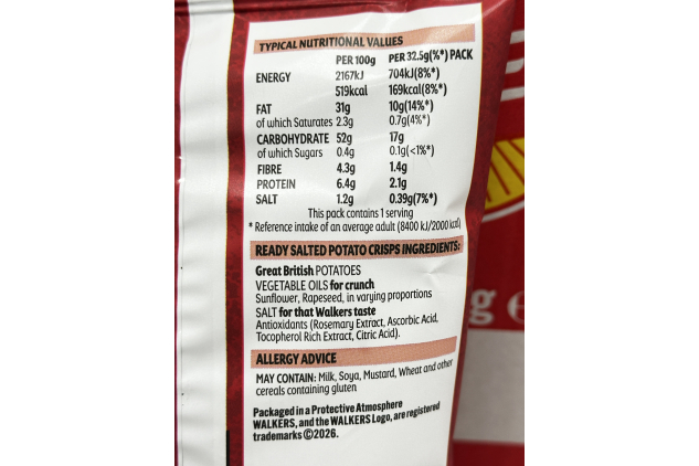 Walkers Ready Salted Crisps 32 x 32.5g