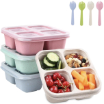 Snack Boxes with 4 Compartments, Lids and Spoons 4 Pack Pastel Colours