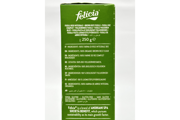 Felicia Organic Brown Rice Fusilli Gluten Free Pasta 250g