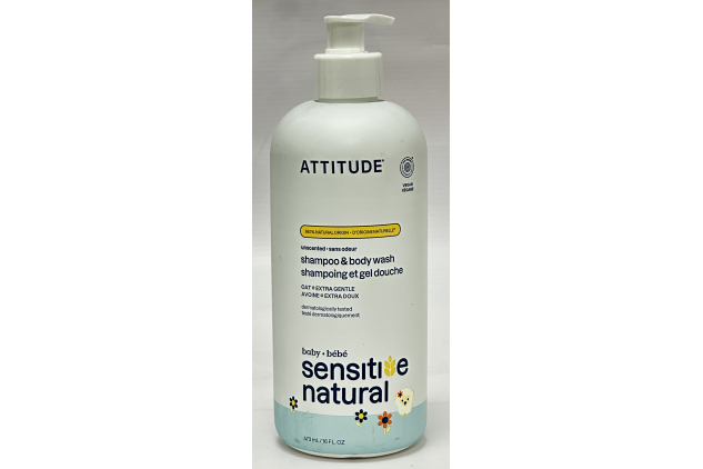 ATTITUDE Sensitive Natural Baby Shampoo & Body Wash Unscented 473ml