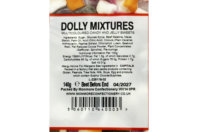 Dolly Mixtures Multicoloured Candy & Jelly Pick & Mix Sweets 140g