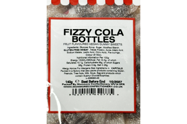 Fizzy Cola Bottles Vegan Gummy Sweets 140g
