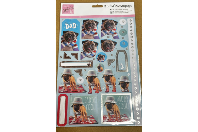 Anita’s Foiled Decoupage Cool Pugs Craft Sheet