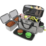 Pecute Dog Travel Bag Grey With Food Bags & Bowls