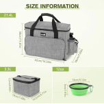 Pecute Dog Travel Bag Grey With Food Bags & Bowls