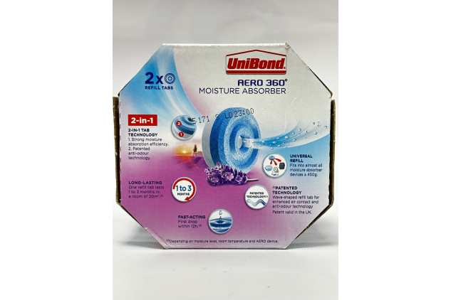 UniBond AERO 360° Moisture Absorber Lavender Garden Refill Tabs 2 x 450g