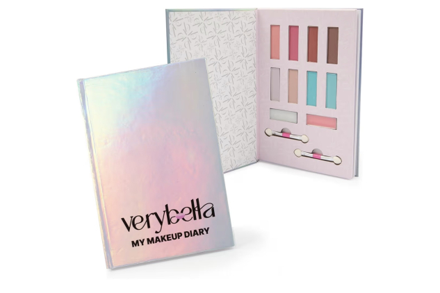 Very Bella Iridescent Effect Makeup Diary Includes 8 Light & Dark Eyeshadows, 2 Lip Balms, 2 Applicators and Lined Pages to Write Your Beauty Secrets