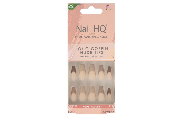 Nail HQ Press On Nails Long Coffin Nude French Tip 24 Durable Matte False Nails