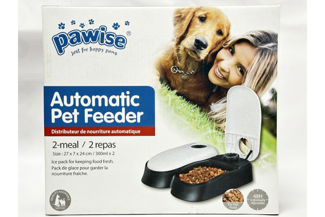 Pawise Automatic Cat & Dog Feeder with Ice Pack, 2-Meal Pet Wet & Dry Food Dispenser with 48-Hour Timer