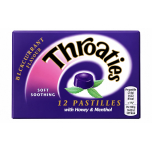 Throaties Blackcurrant Flavour Soft Soothing Pastilles with Honey & Menthol 12 Pastilles