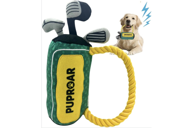 PUPROAR Golf Dog Toy Plush Squeaky Rope Toy
