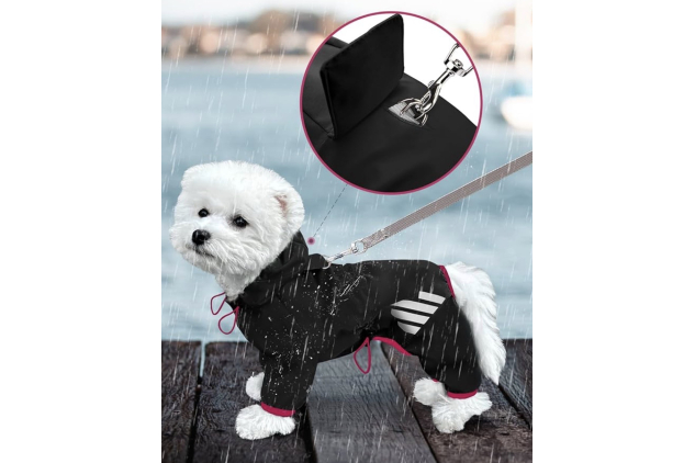 Waterproof Dog Raincoat with Hood Black XS Reflective Small Dog Rain Jacket