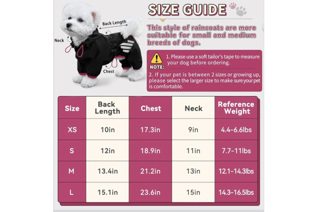 Waterproof Dog Raincoat with Hood Black XS Reflective Small Dog Rain Jacket