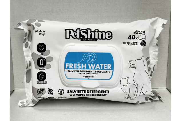 PetShine Fresh Water Wipes for Dogs & Cats 40 Pack