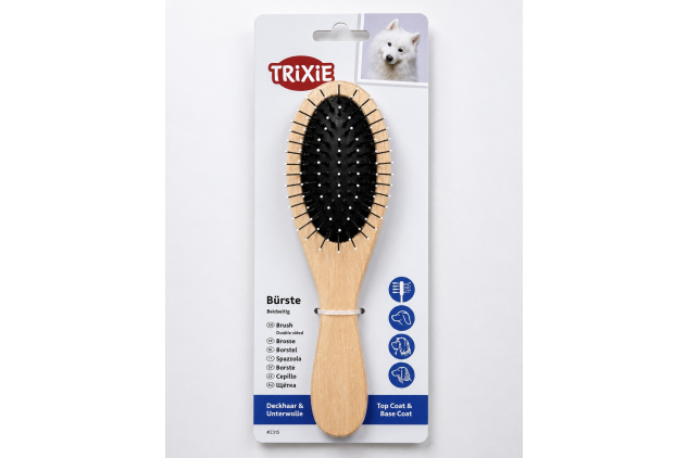 Trixie Double Sided Dog Brush Wooden Grooming Brush for Undercoat & Top