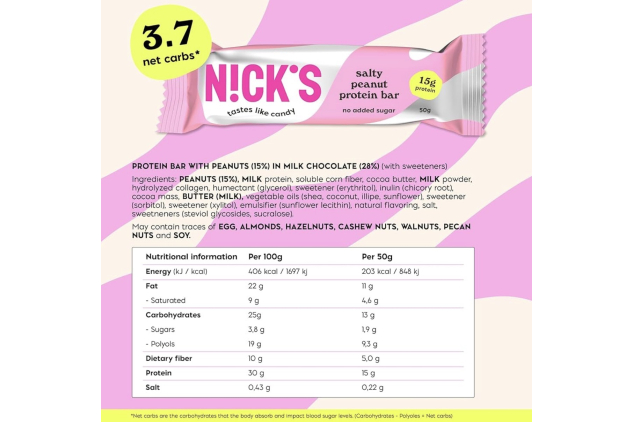 NICK’S Salty Peanut Protein Bars 12 x 50g