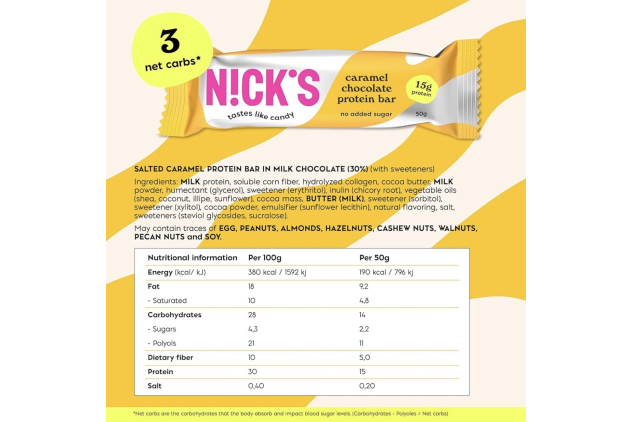 NICK’S Caramel Chocolate Protein Bars 12 x 50g