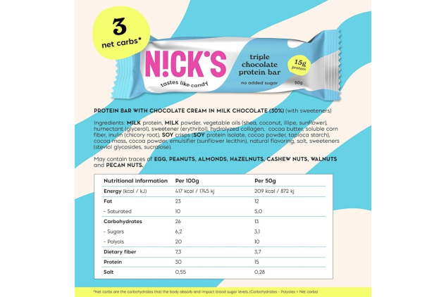 NICK’S Triple Chocolate Protein Bars 12 x 50g