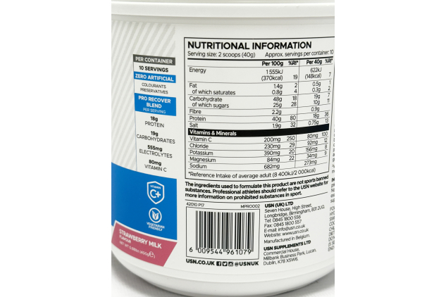 USN Pro Recover Strawberry Milk Recovery Drink Powder 400g
