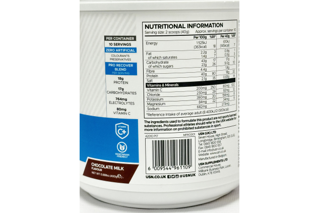 USN Pro Recover Chocolate Milk Recovery Drink Powder 400g
