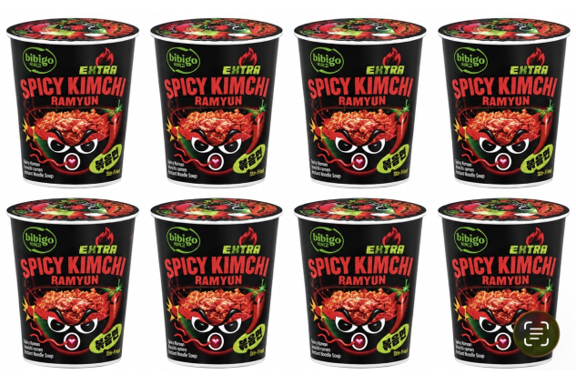 Bibigo Extra Spicy Kimchi Ramyun Instant Noodle Cups 8 x 98g
