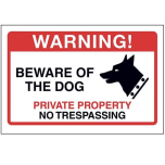 Beware Of The Dog Private Property Sign - 200mm x 150mm - Adhesive Vinyl