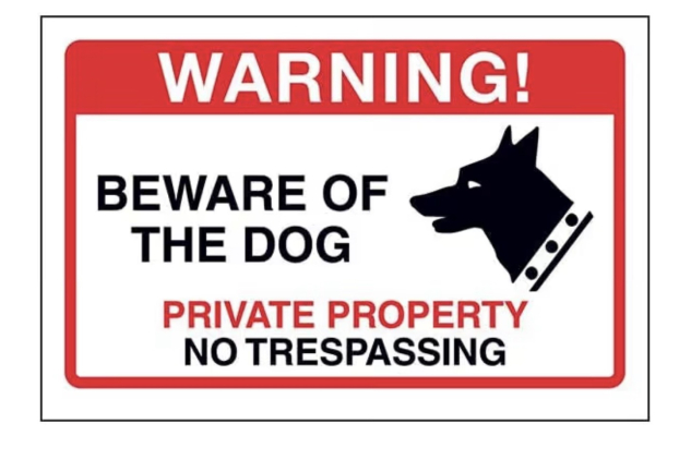 Beware Of The Dog Private Property Sign - 200mm x 150mm - Adhesive Vinyl