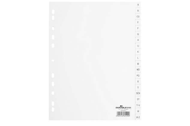 Durable Index Files Labled A-Z - Pre Printed Tabs with Universal Punching - Pack of 20 White Index Sheets