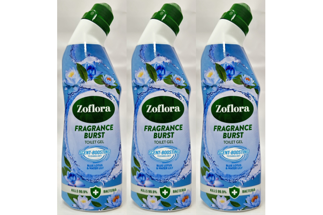 Zoflora Fragrance Burst Toilet Gel Blue Lotus & Water Lily 3 x 750ml