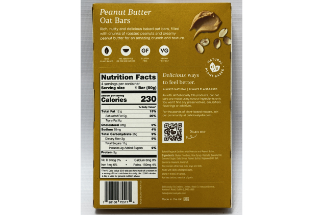 Deliciously Ella Peanut Butter Oat Bars – Gluten Free & Vegan – 4 x 50g