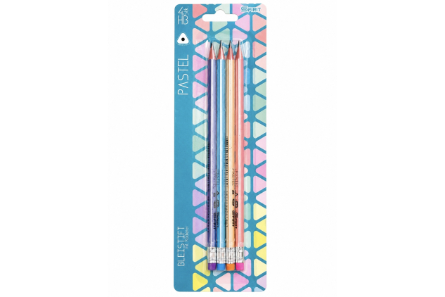 Pastel Pencils Pack of 4 – Wooden Graphite Writing Pencils with Erasers for School & Office