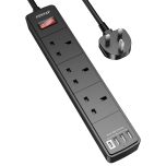 Extension Lead with USB-C & 3 USB Ports 3 Way Black 2m