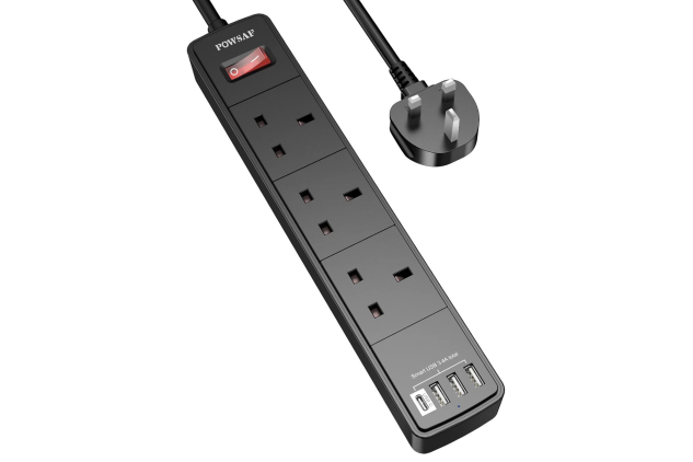 Extension Lead with USB-C & 3 USB Ports 3 Way Black 2m