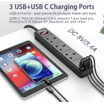Extension Lead with USB-C & 3 USB Ports 3 Way Black 2m