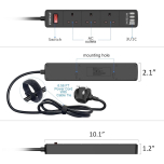 Extension Lead with USB-C & 3 USB Ports 3 Way Black 2m