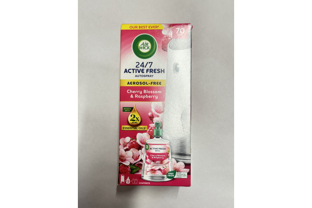Air Wick Cherry Blossom & Raspberry Aerosol-Free Automatic Spray Kit Air Freshener Imperfect Box