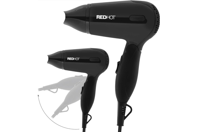 Red Hot Travel Hair Dryer Dual Voltage Black 1200W