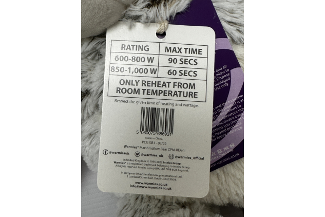 Microwavable Marshmallow Bear Soft Toy Grey