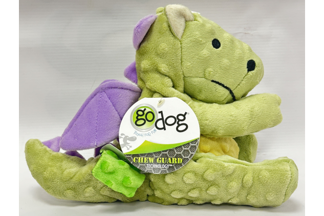 goDog Dragon Plush Dog Toy Green with Chew Guard Technology