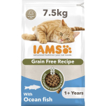 IAMS Grain Free Adult Complete Dry Cat Food with Ocean Fish 7.5kg DAMAGED BAG