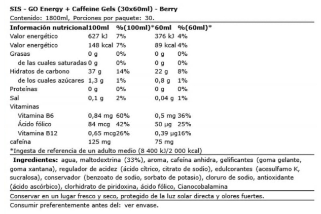 SiS GO Energy + Caffeine Gels Berry 30 x 60ml