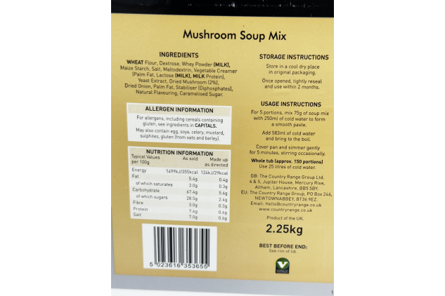 Country Range Mushroom Soup Mix 2.25kg Catering Tub